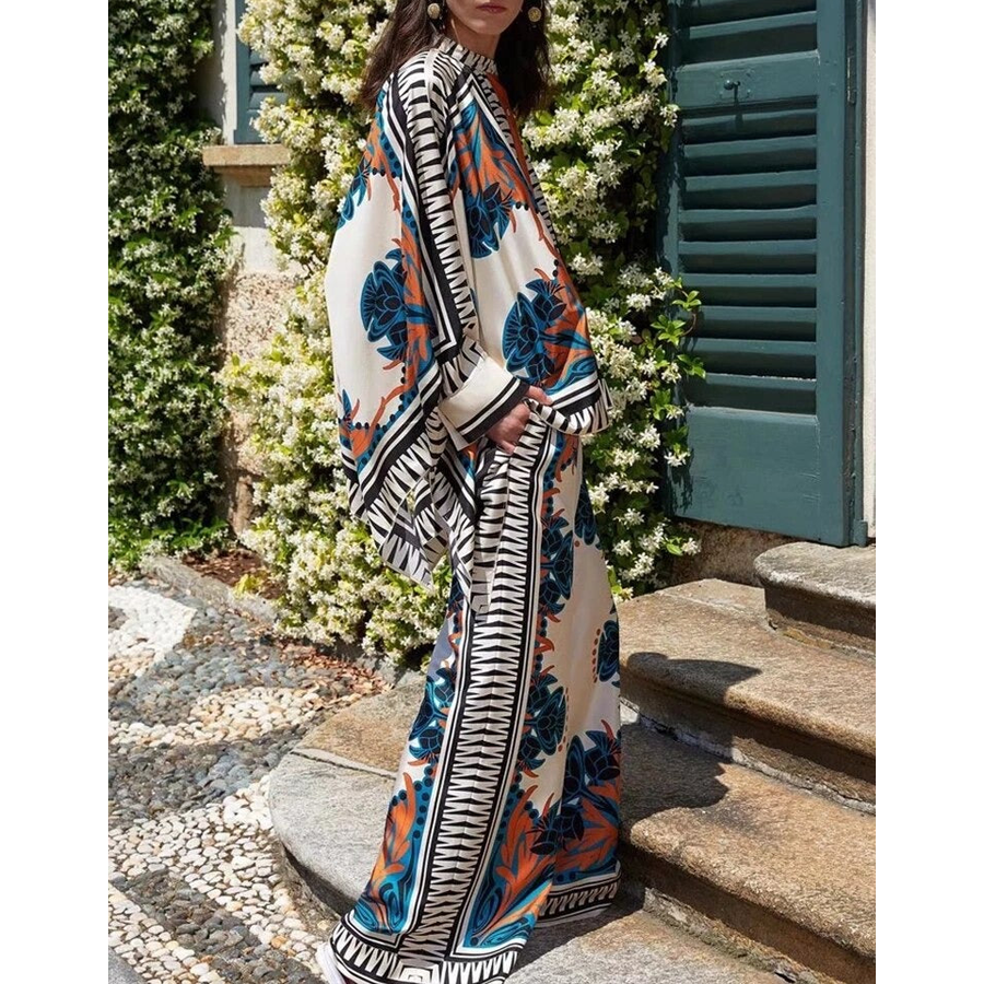 Fashion Casual V Neck Printed Two Piece Set