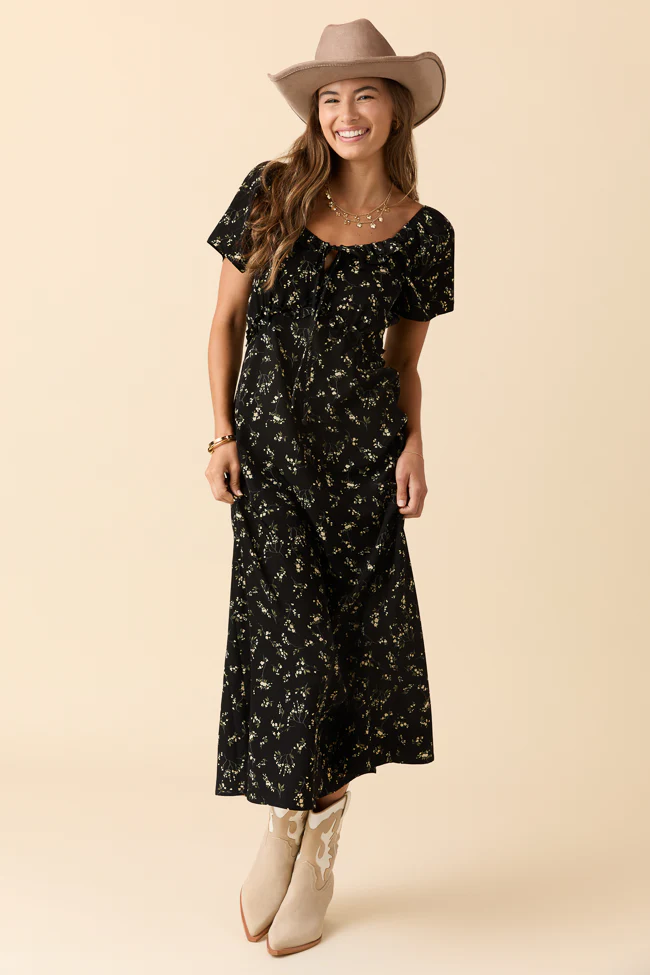 Black Floral Print Maxi Dress