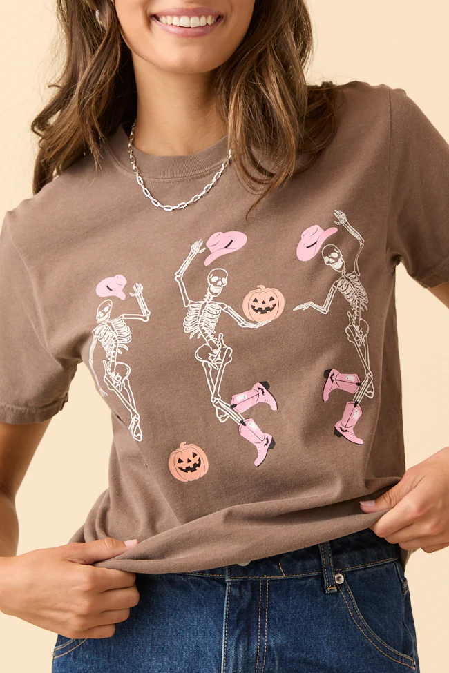 Dancing Skeletons Brown Graphic Tee